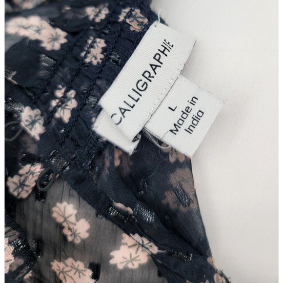 Anthropologie Calligraphie Floral Sheer‎ Ruffle Blouse Large Victorian Romantic - Picture 7 of 8